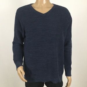 👛 (ANY 2/$30) DENVER HAYES V-Neck Waffle Knit Sweater Blue, Large